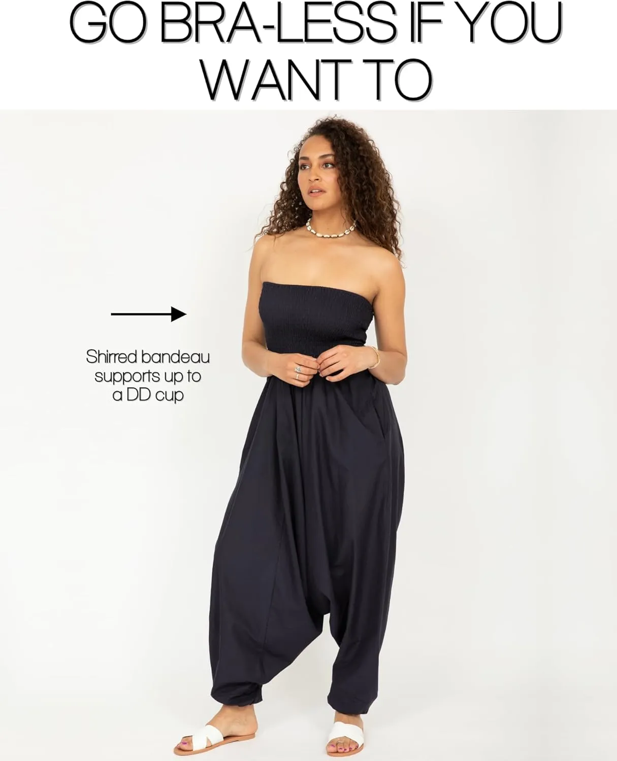 likemary Harem Pants Women Jumpsuits  Maxi Romper Pulls Down into Cotton Boho Pants with Pockets  One Size 2-in-1 Outfit