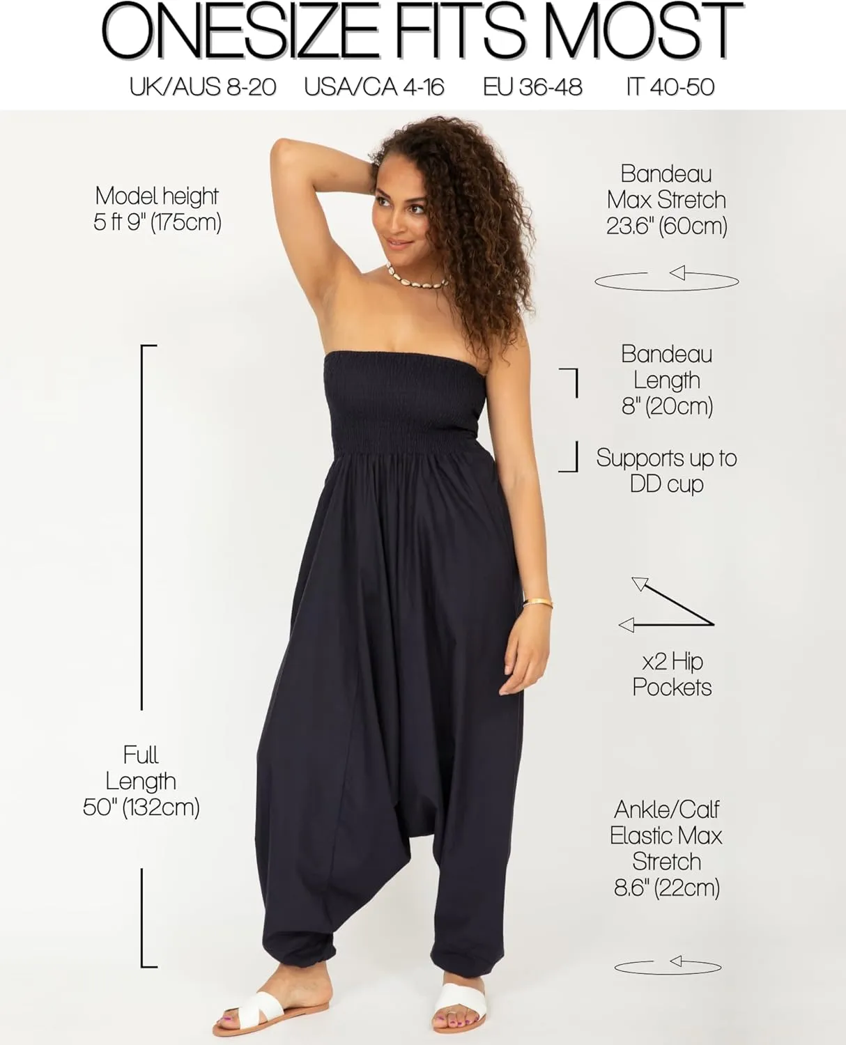 likemary Harem Pants Women Jumpsuits  Maxi Romper Pulls Down into Cotton Boho Pants with Pockets  One Size 2-in-1 Outfit