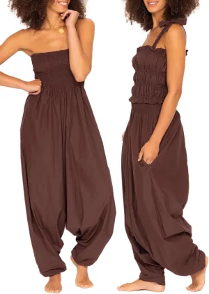 likemary Harem Pants Women Jumpsuits  Maxi Romper Pulls Down into Cotton Boho Pants with Pockets  One Size 2-in-1 Outfit