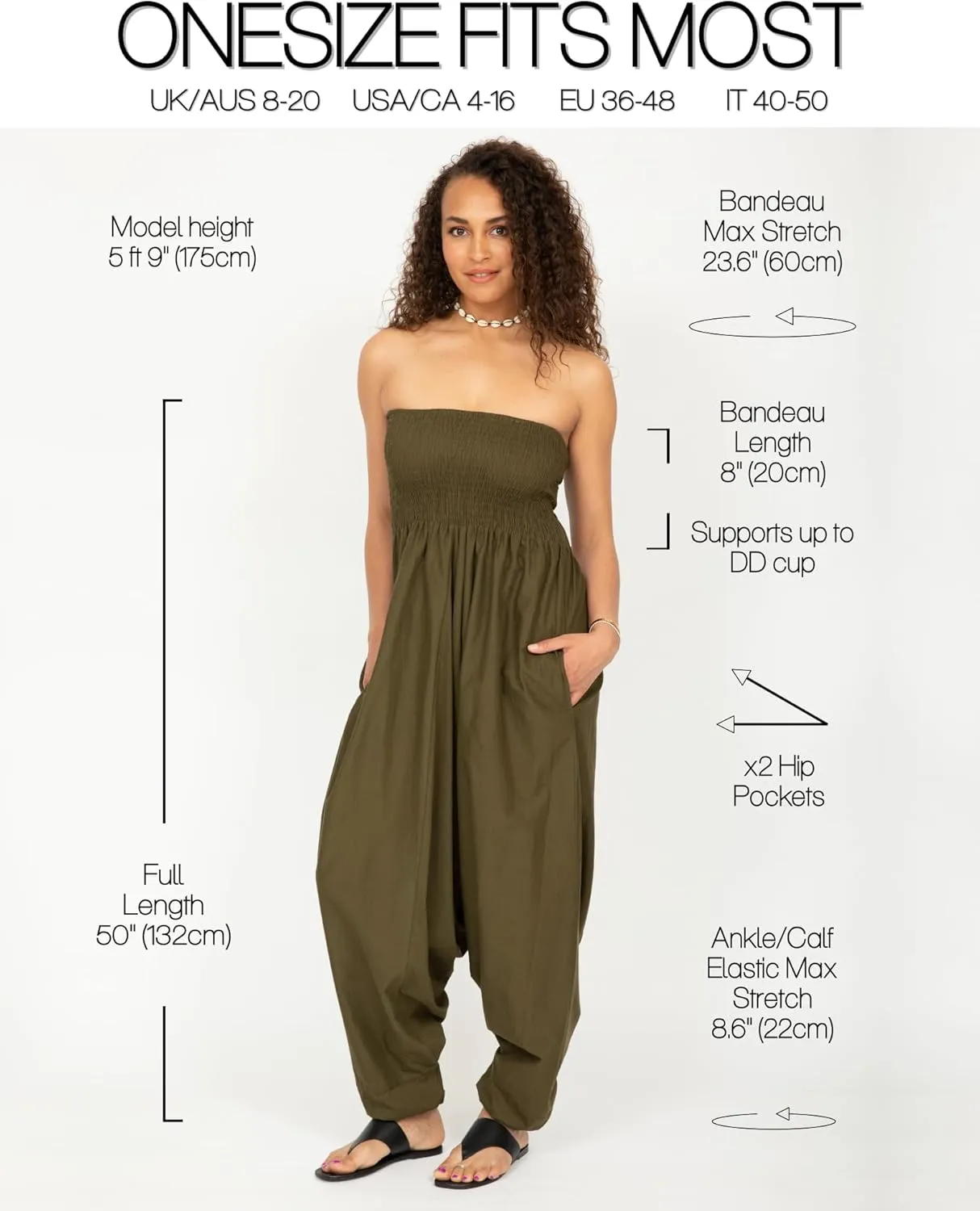 likemary Harem Pants Women Jumpsuits  Maxi Romper Pulls Down into Cotton Boho Pants with Pockets  One Size 2-in-1 Outfit