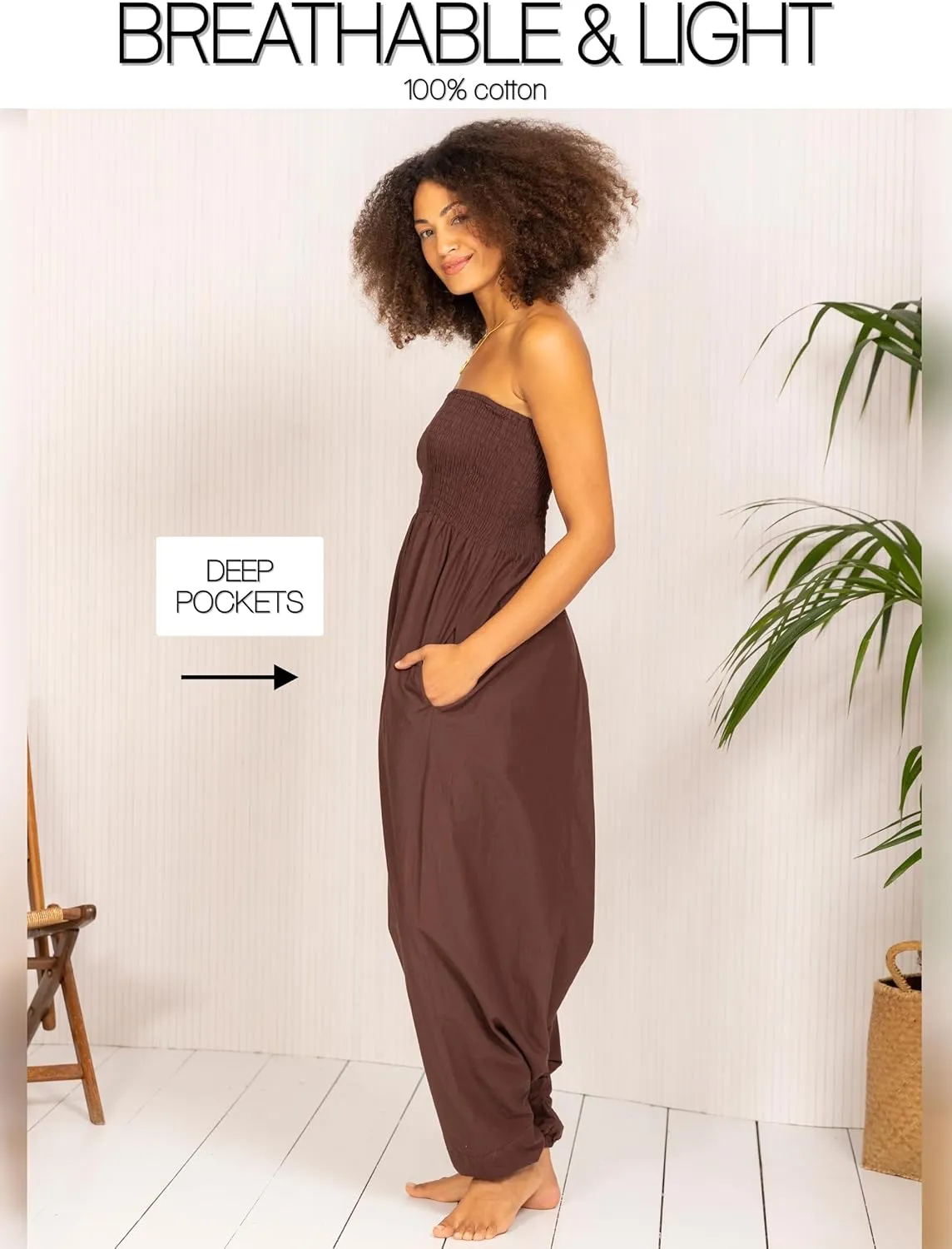 likemary Harem Pants Women Jumpsuits  Maxi Romper Pulls Down into Cotton Boho Pants with Pockets  One Size 2-in-1 Outfit