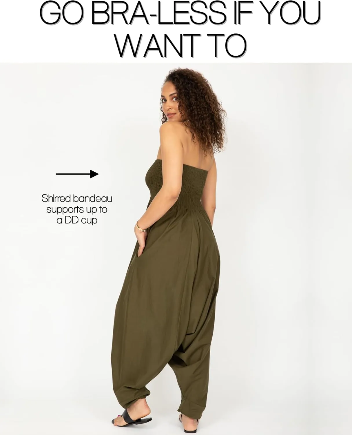 likemary Harem Pants Women Jumpsuits  Maxi Romper Pulls Down into Cotton Boho Pants with Pockets  One Size 2-in-1 Outfit