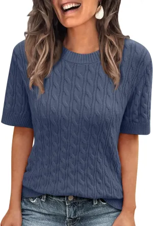 LILLUSORY Short Sleeve Sweater for Women Summer Business Casual Dressy Outfits Work Tops Lightweight Spring Blouses 2025