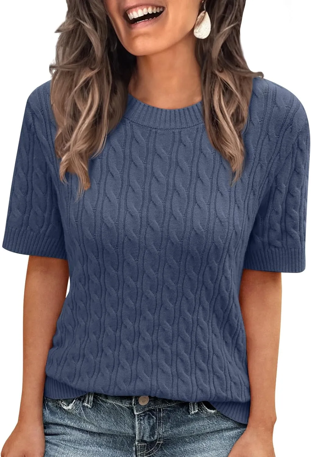 LILLUSORY Short Sleeve Sweater for Women Summer Business Casual Dressy Outfits Work Tops Lightweight Spring Blouses 2025
