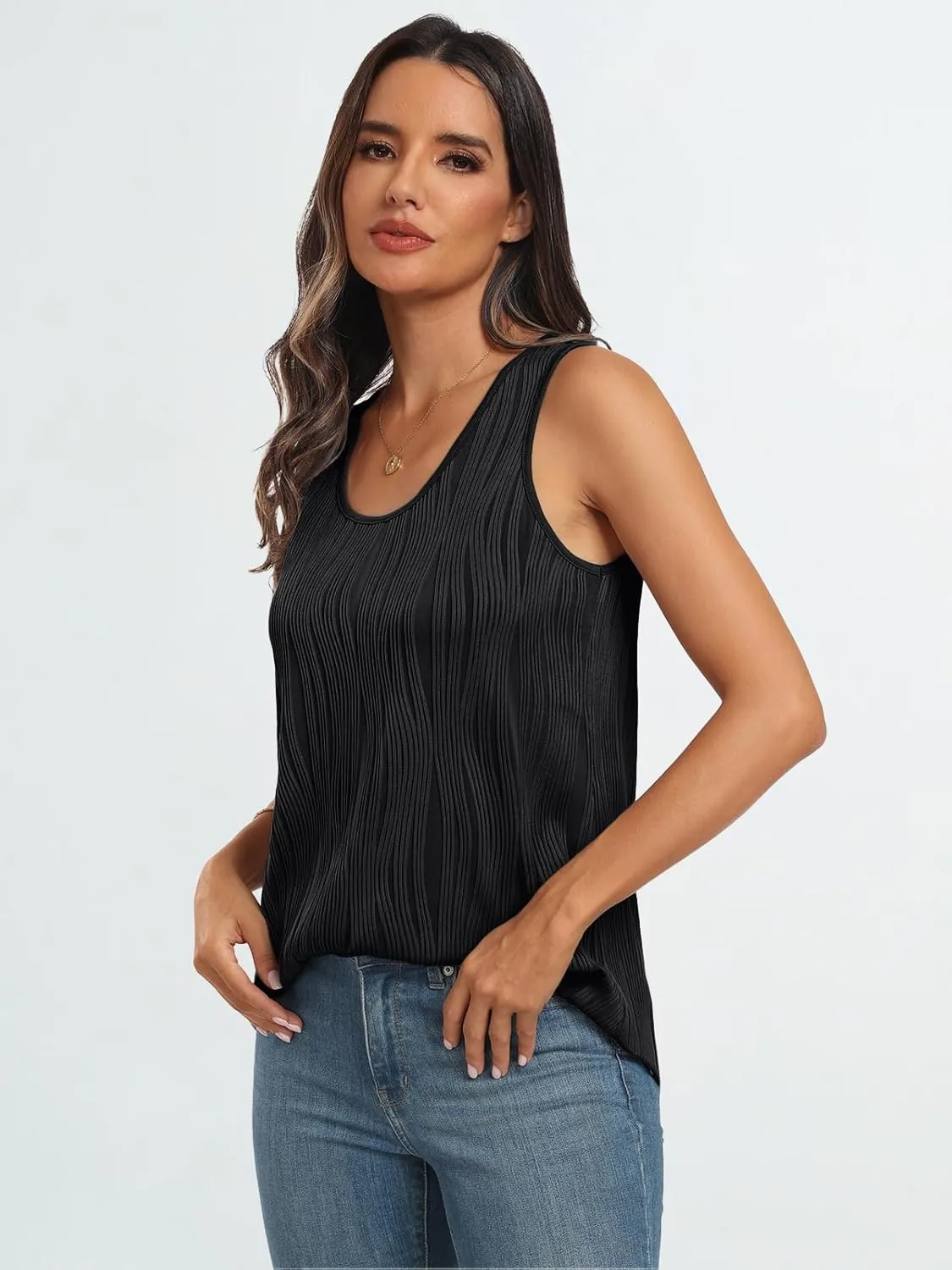 LILLUSORY Women's Dressy Business Casual Tank Tops Summer Sleeveless Trendy Spring Blouses Flowy Work Shirts