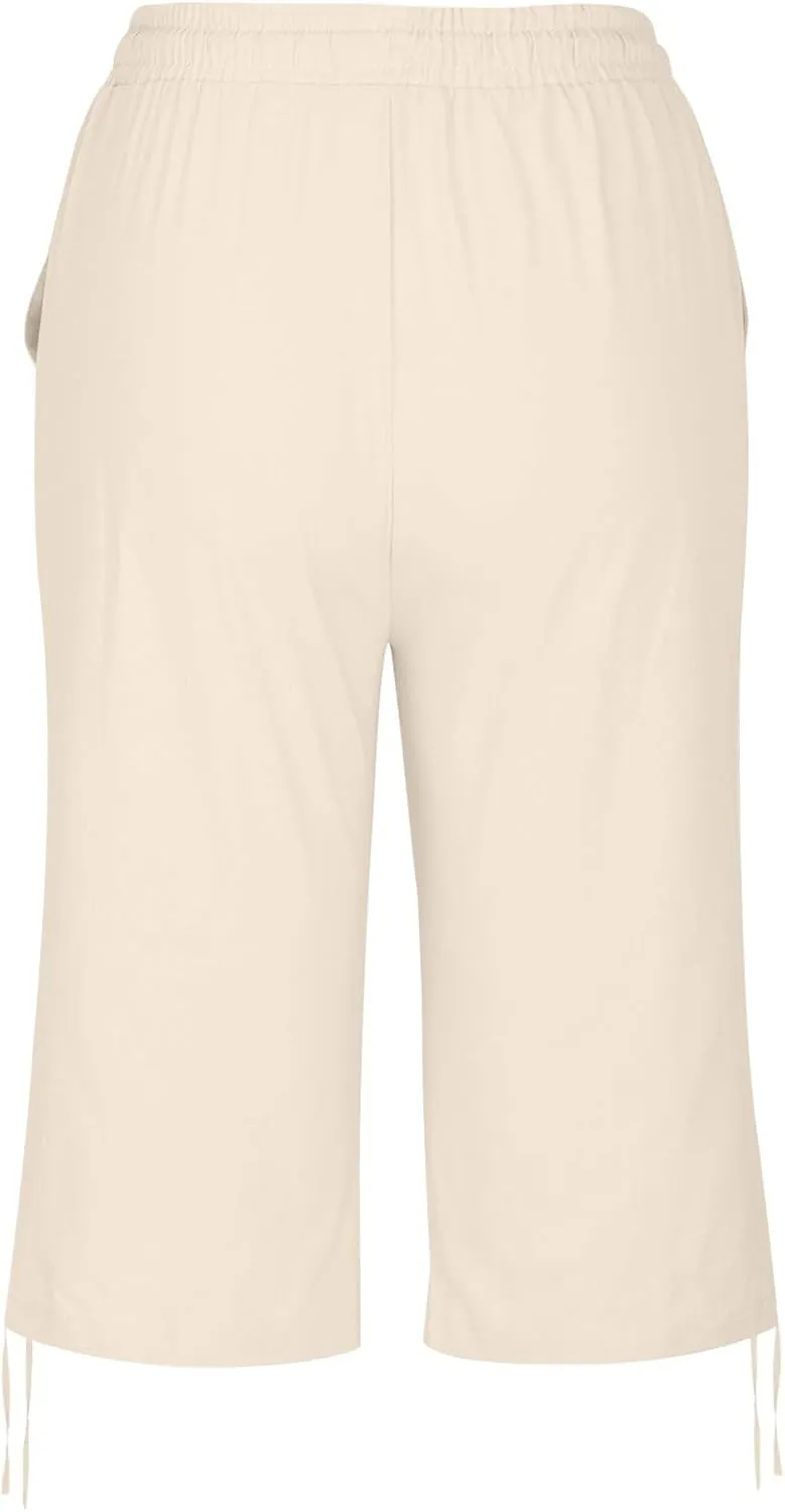 Linen Pants Women Summer Pants Ladies Loose Drawstring Casual Solid Color Shorts Wide Leg Casual Cotton Linen Pants