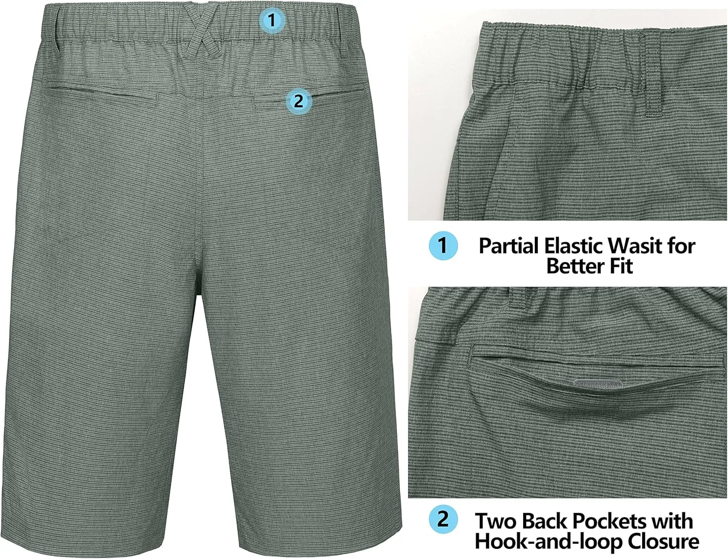 Little Donkey Andy 12 Inch Inseam Golf Shorts for Men Bermuda Quick Dry Elastic Waist Shorts for Hiking Travel Casual