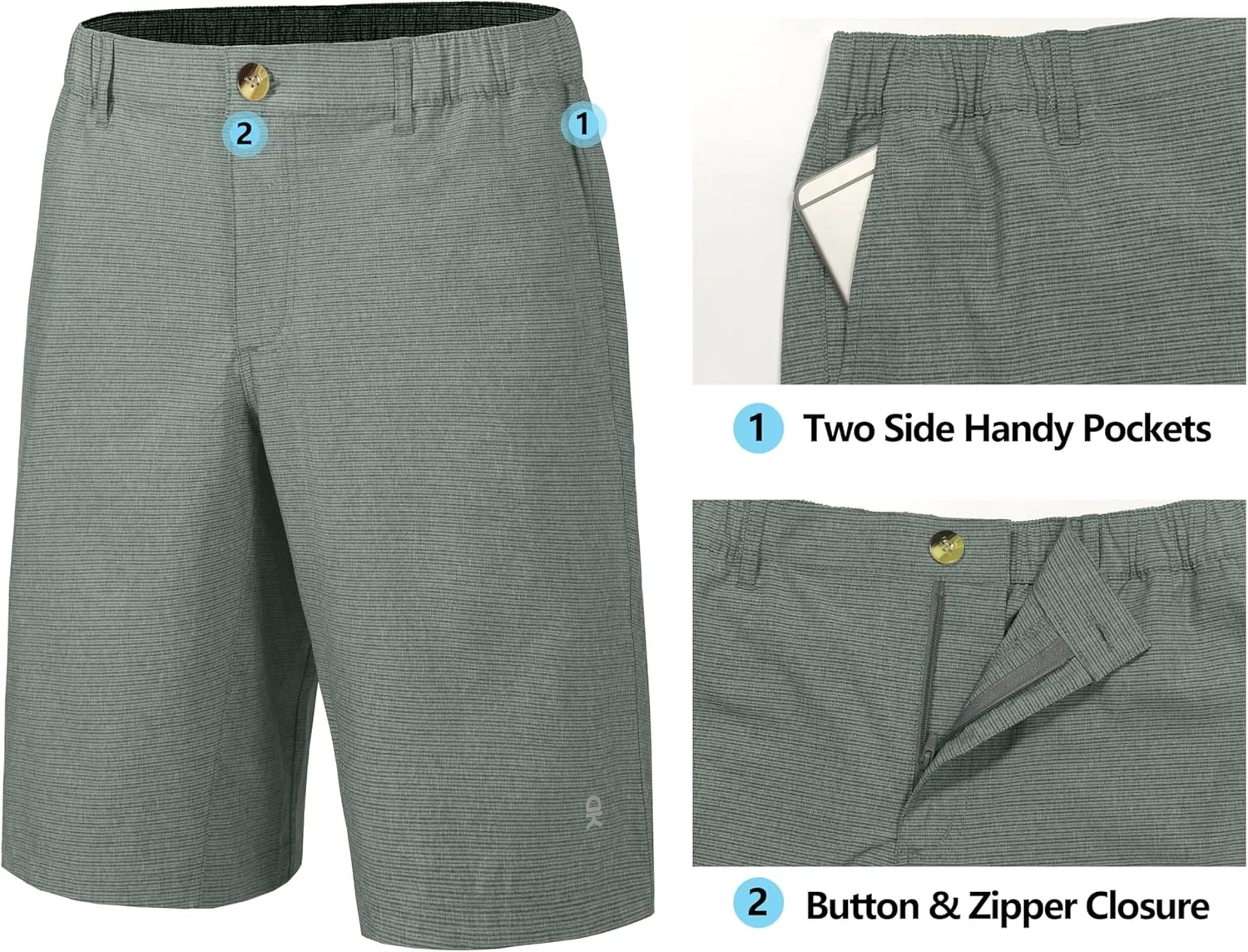 Little Donkey Andy 12 Inch Inseam Golf Shorts for Men Bermuda Quick Dry Elastic Waist Shorts for Hiking Travel Casual