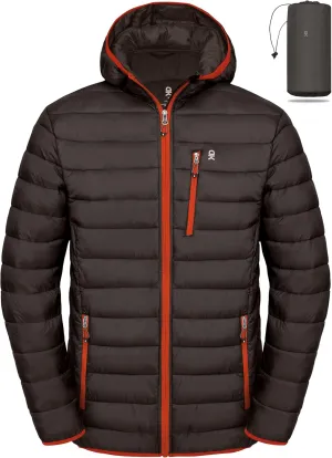 Little Donkey Andy Men's Packable Puffer Jacket Lightweight Hooded Windproof Winter Coat with Recycled Insulation