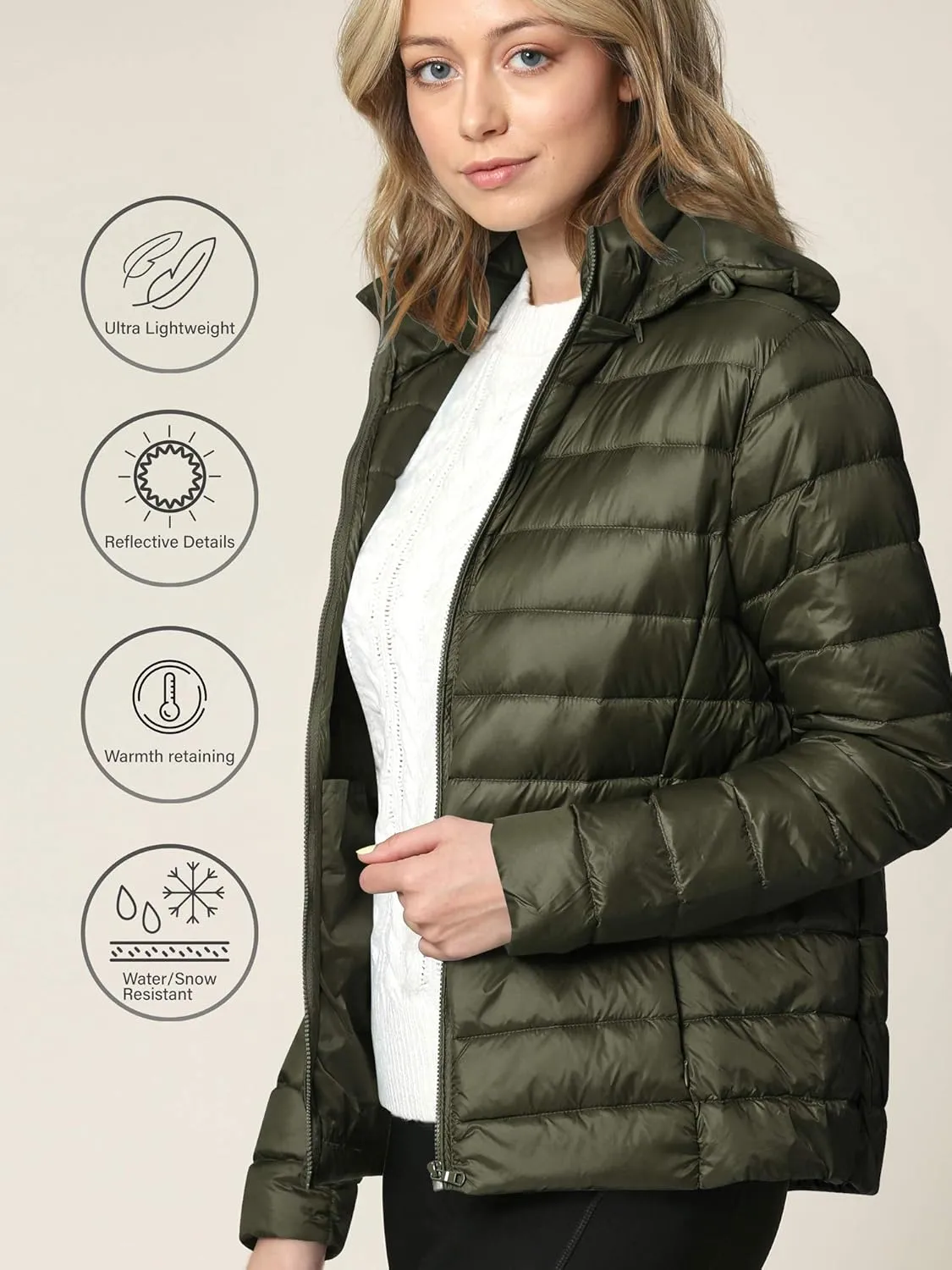 Lock and Love Women's Ultra Light Weight Packable Down Jacket with Removable Hoodie