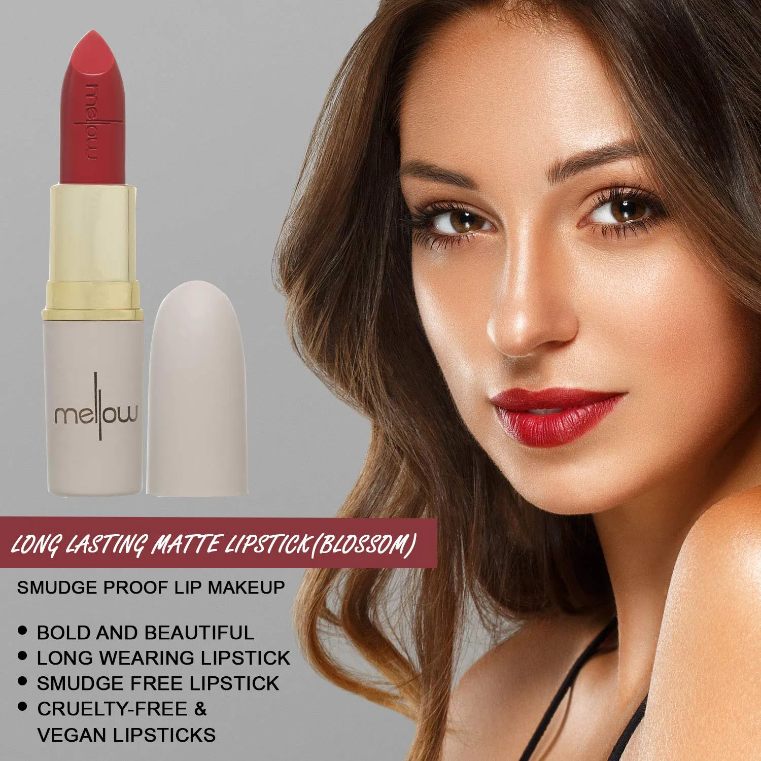 Long Lasting Matte Lipstick (Blossom) - Smudge Proof, Moisturizing, Non Sticky Lip Stick - Glides Smoothly - Vegan, Cruelty Free & Paraben Free - Lip Makeup by Mellow Cosmetics - Blossom