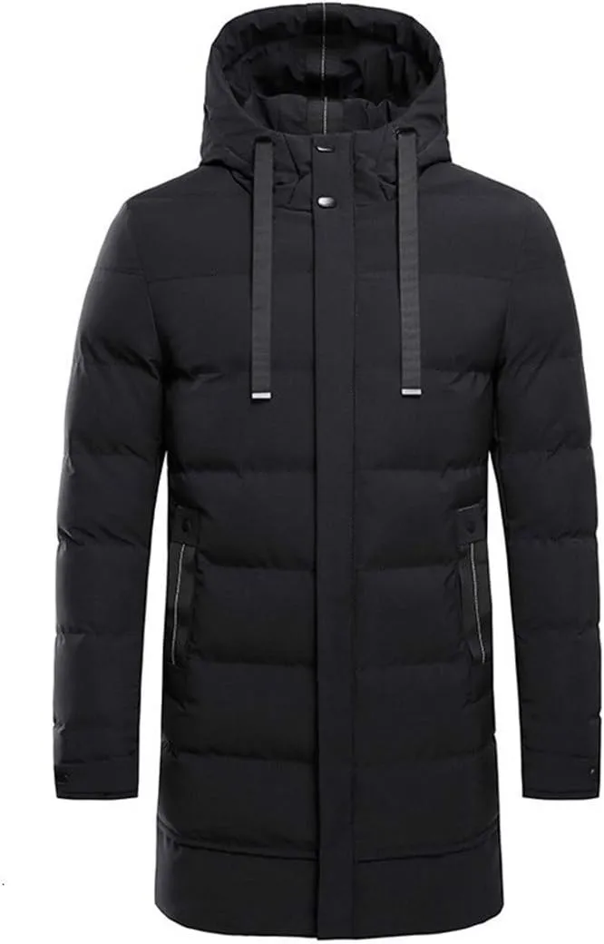 Long Parka Winter Jacket Coat for Men,Hooded Thick Cotton-Padded Jacket Parka Male Fashion Casual Coats