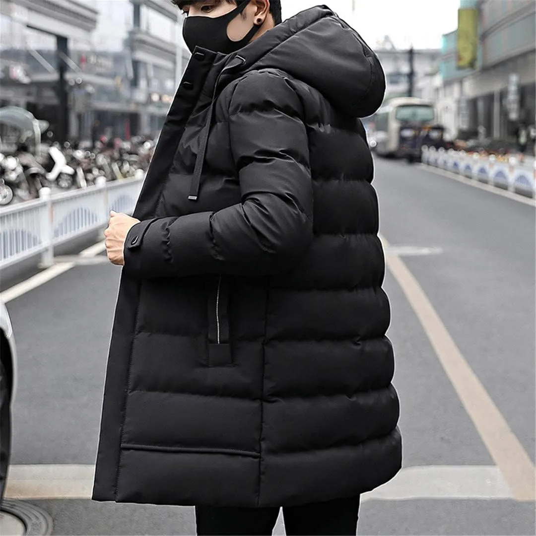 Long Parka Winter Jacket Coat for Men,Hooded Thick Cotton-Padded Jacket Parka Male Fashion Casual Coats