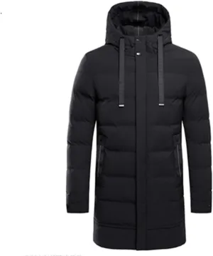 Long Parka Winter Jacket Coat for Men,Hooded Thick Cotton-Padded Jacket Parka Male Fashion Casual Coats