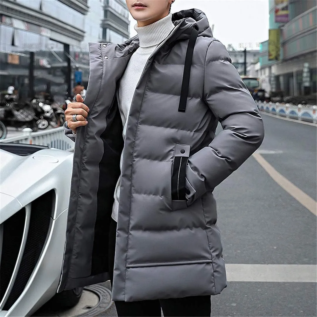 Long Parka Winter Jacket Coat for Men,Hooded Thick Cotton-Padded Jacket Parka Male Fashion Casual Coats