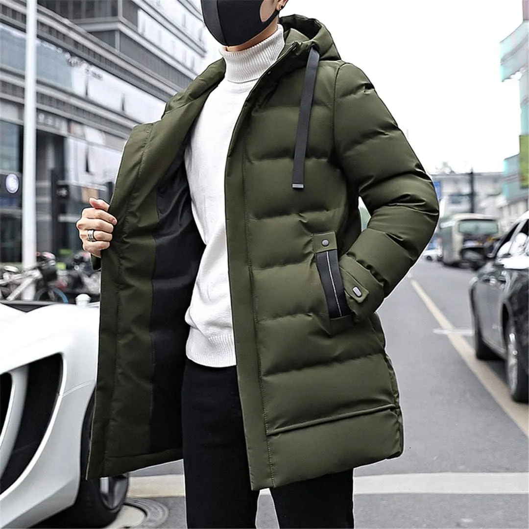Long Parka Winter Jacket Coat for Men,Hooded Thick Cotton-Padded Jacket Parka Male Fashion Casual Coats