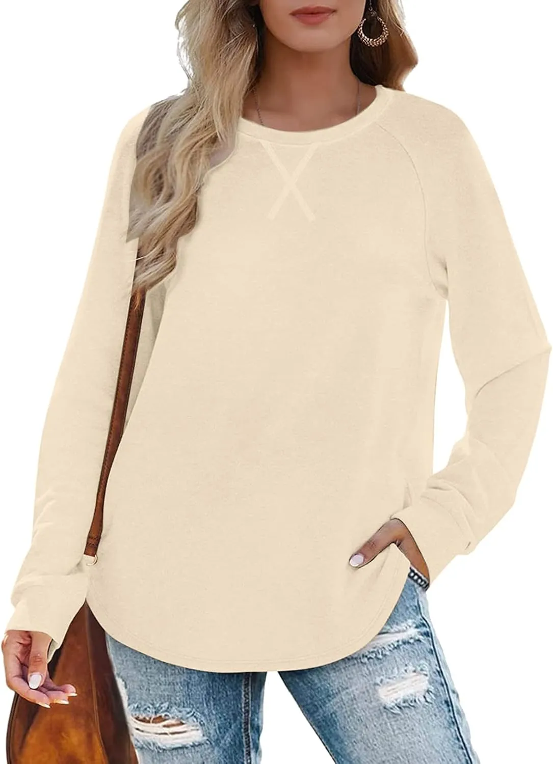 Long Sleeve Shirts for Womens, Women Casual Long Sleeve Crewneck Sweatshirt Striped Printed Loose Pullover Tops Shirts