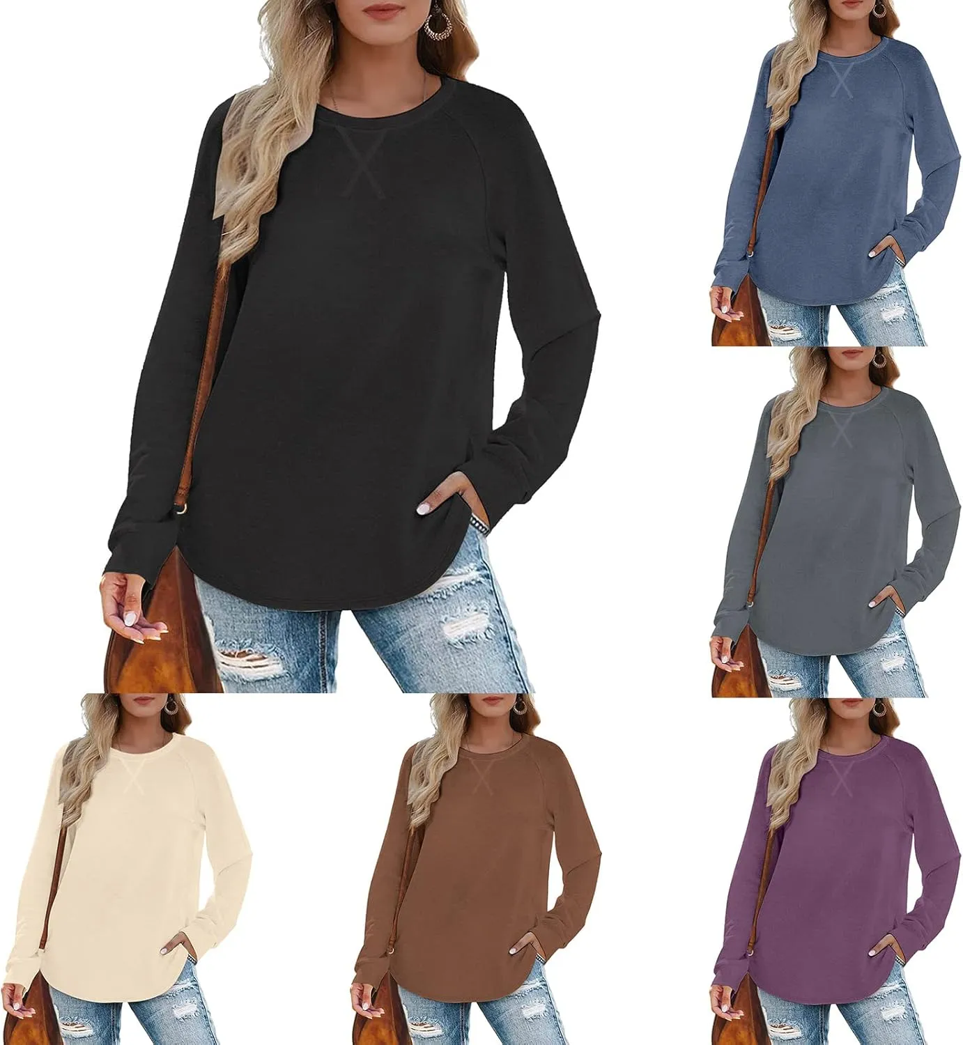 Long Sleeve Shirts for Womens, Women Casual Long Sleeve Crewneck Sweatshirt Striped Printed Loose Pullover Tops Shirts