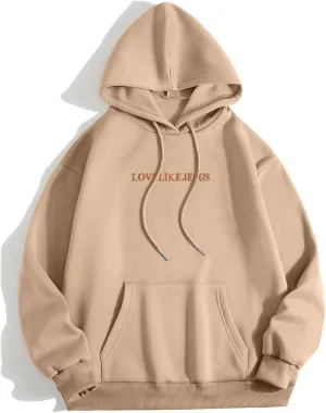 Love Like Jesus Letter Graphic Christian Hoodies for Women Bible Verse Oversized Y2K Hoodies Long Sleeve Tops