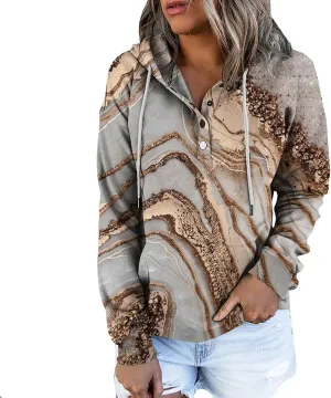 LRMQS Womens Fall Fashion 2024 Button Drawstring Long Sleeve Hoodies Pullover Color Block Casual Trendy Loose Fit Clothes