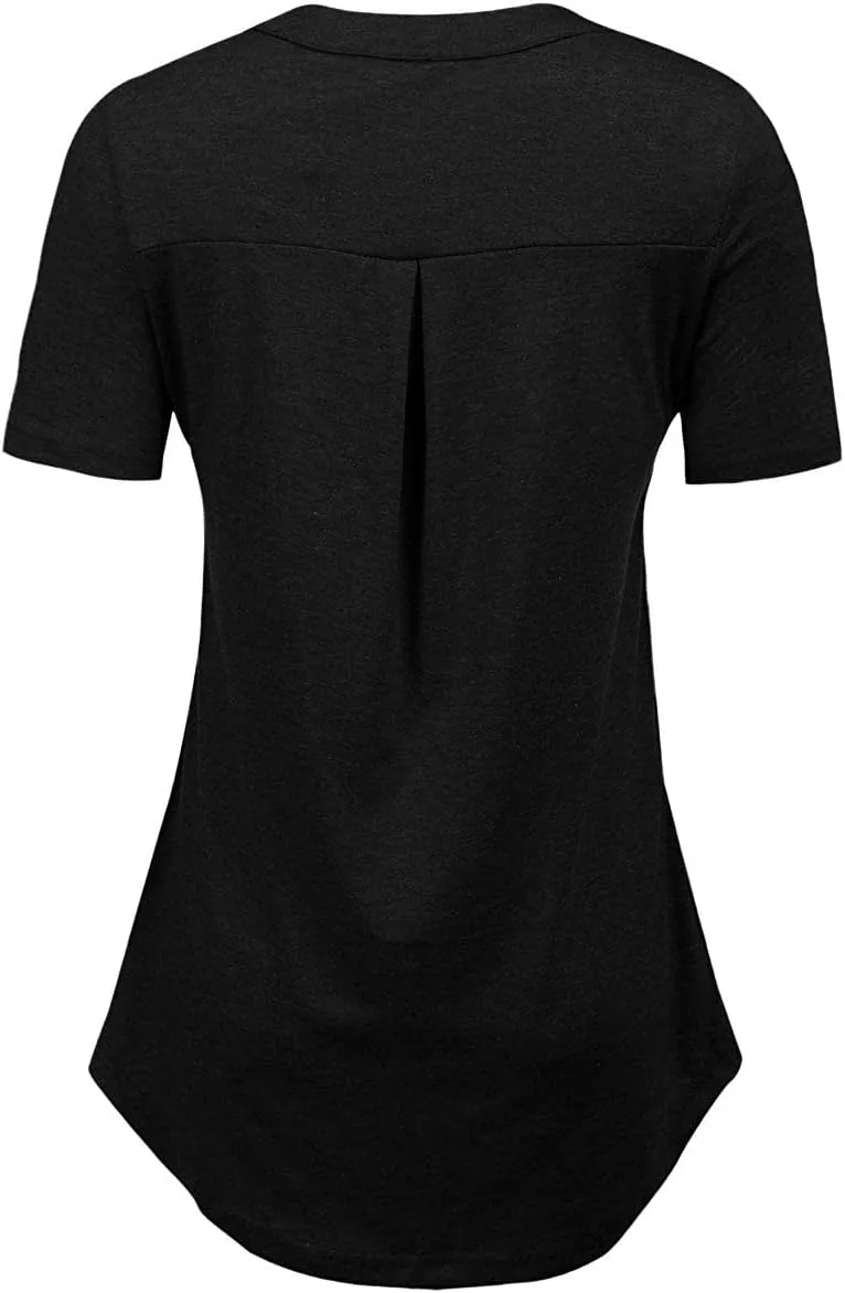 LuckyMore Women's Short Sleeve Zip Flowy Tunic Tops Business Casual Work Office Blouses Shirts (M-3XL)