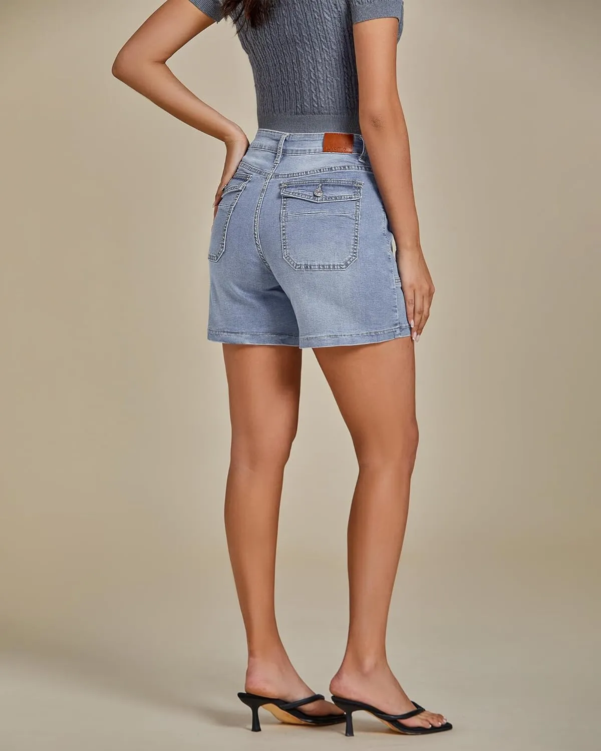 luvamia Jean Shorts for Women Trendy Mid Rise Casual Summer Jorts Distressed Cut Off Stretchy Denim Shorts with Pockets