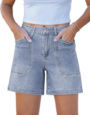 luvamia Jean Shorts for Women Trendy Mid Rise Casual Summer Jorts Distressed Cut Off Stretchy Denim Shorts with Pockets