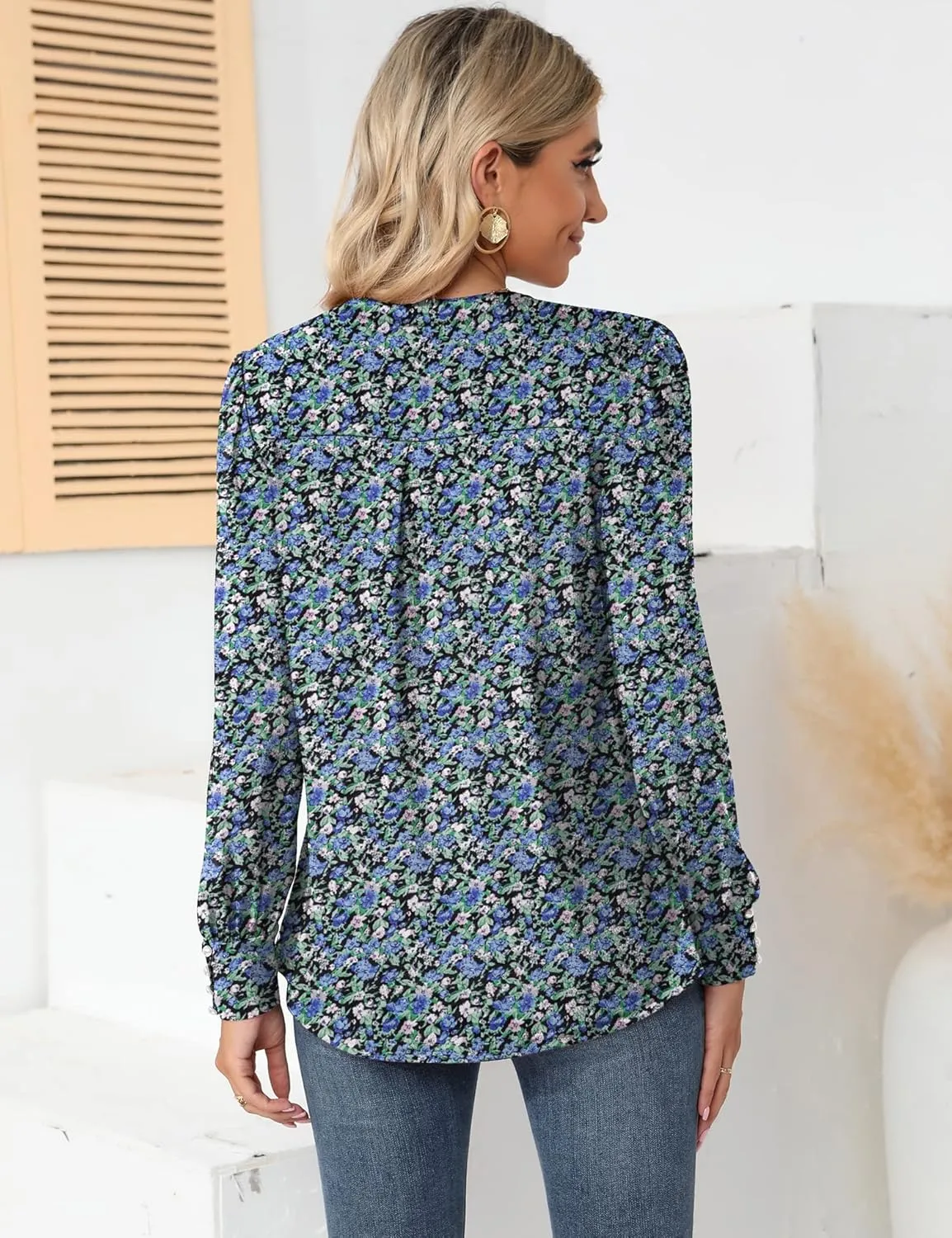 LUYAA Women's Long Sleeve Casual Blouses Dressy Tunic Top V Neck Button Office Wear Fall Winter