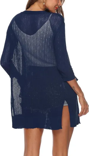 LYHNMW Women's Cardigan Casual 3/4 Sleeve or Long Sleeve Lightweight Open Front Long Knited Cardigan with Pocket