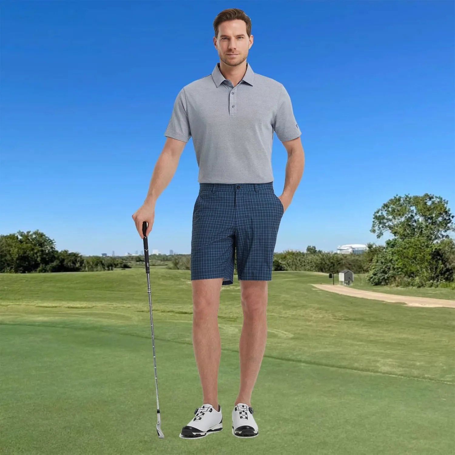 M MAELREG Golf Shorts Men Print Quick Dry 9" Stretch Lightweight Water-Resistant Flex Flat Front Fashion Mens Shorts Casual