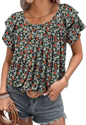 Magritta Womens Shirts Dressy Casual Short Sleeve Blouses Loose Fit Pleated Front Summer Tunic Tops