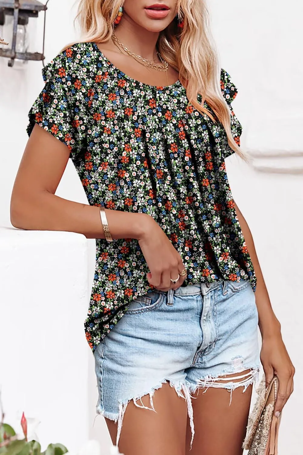 Magritta Womens Shirts Dressy Casual Short Sleeve Blouses Loose Fit Pleated Front Summer Tunic Tops