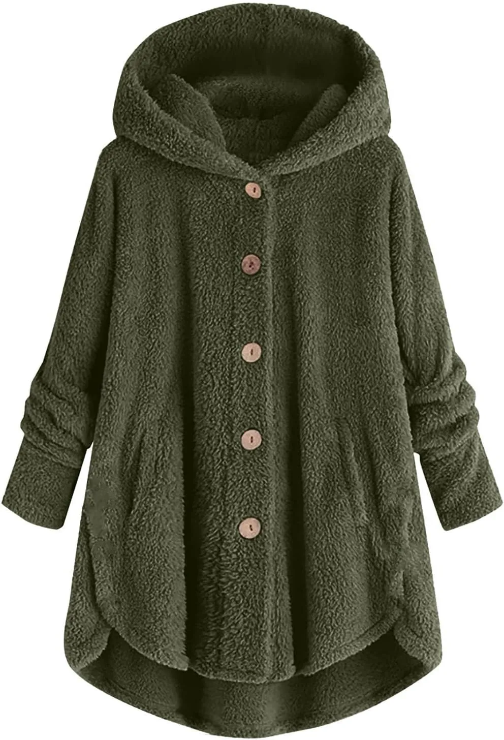 maisdgop Fleece Jacket Women Long Sleeve Sherpa Hooded Coats Winter Fall Warm Fuzzy Jackets Plus Size Button Plush Outerwear