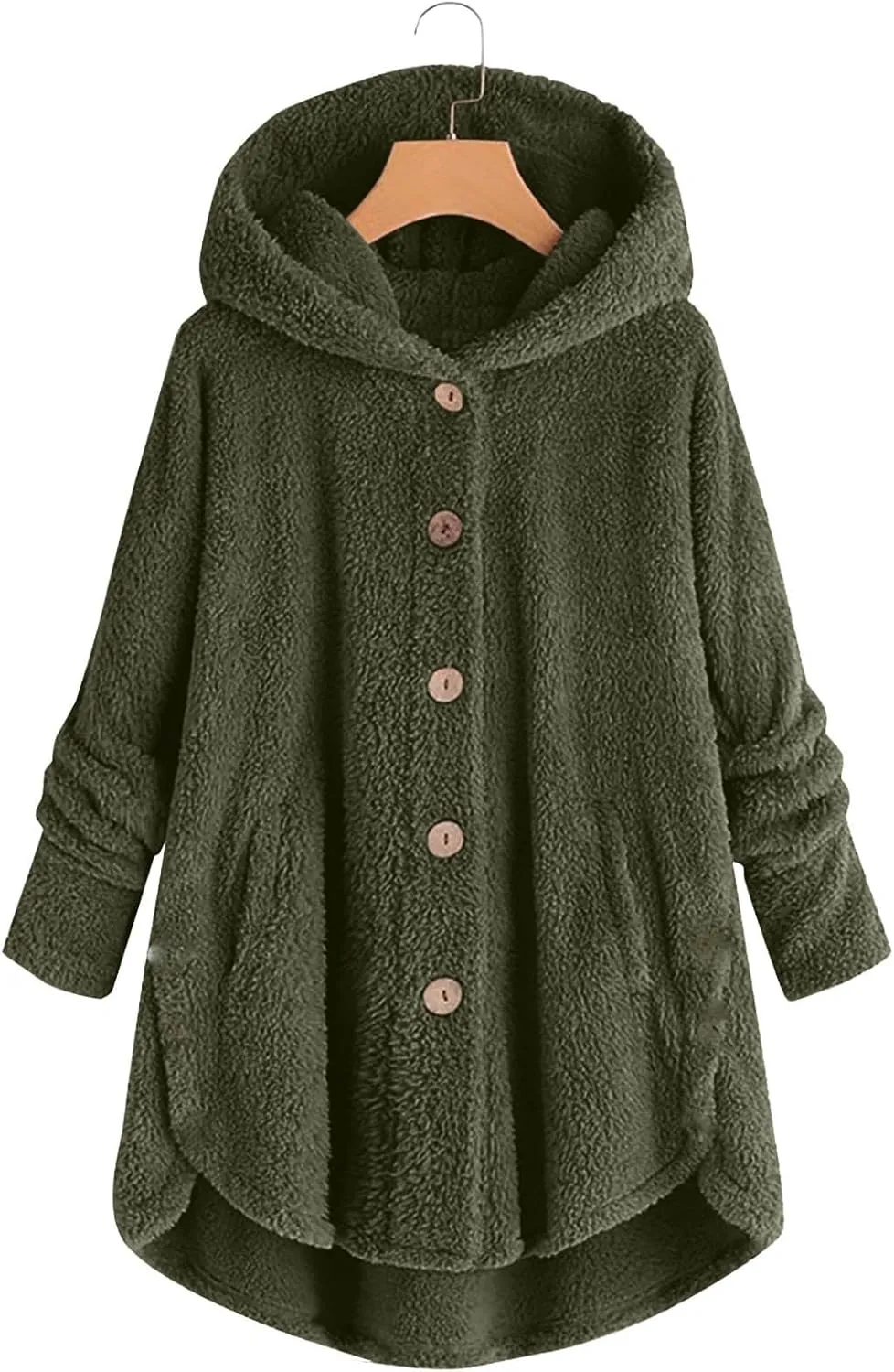 maisdgop Fleece Jacket Women Long Sleeve Sherpa Hooded Coats Winter Fall Warm Fuzzy Jackets Plus Size Button Plush Outerwear