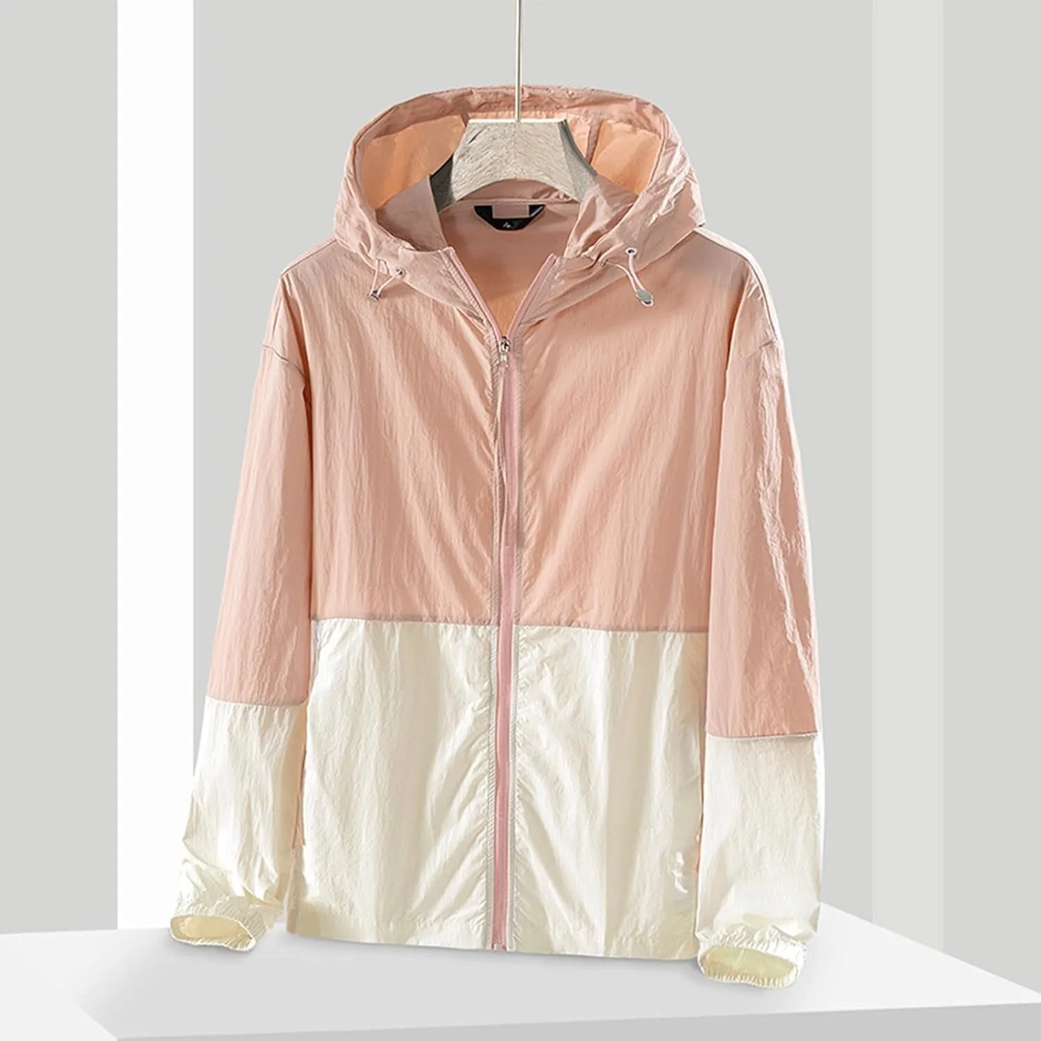 maisdgop Raincoat for Women Pretty Color Block Waterproof Windbreaker Casual Zip up Travel Hiking Trench Coats with Pockets
