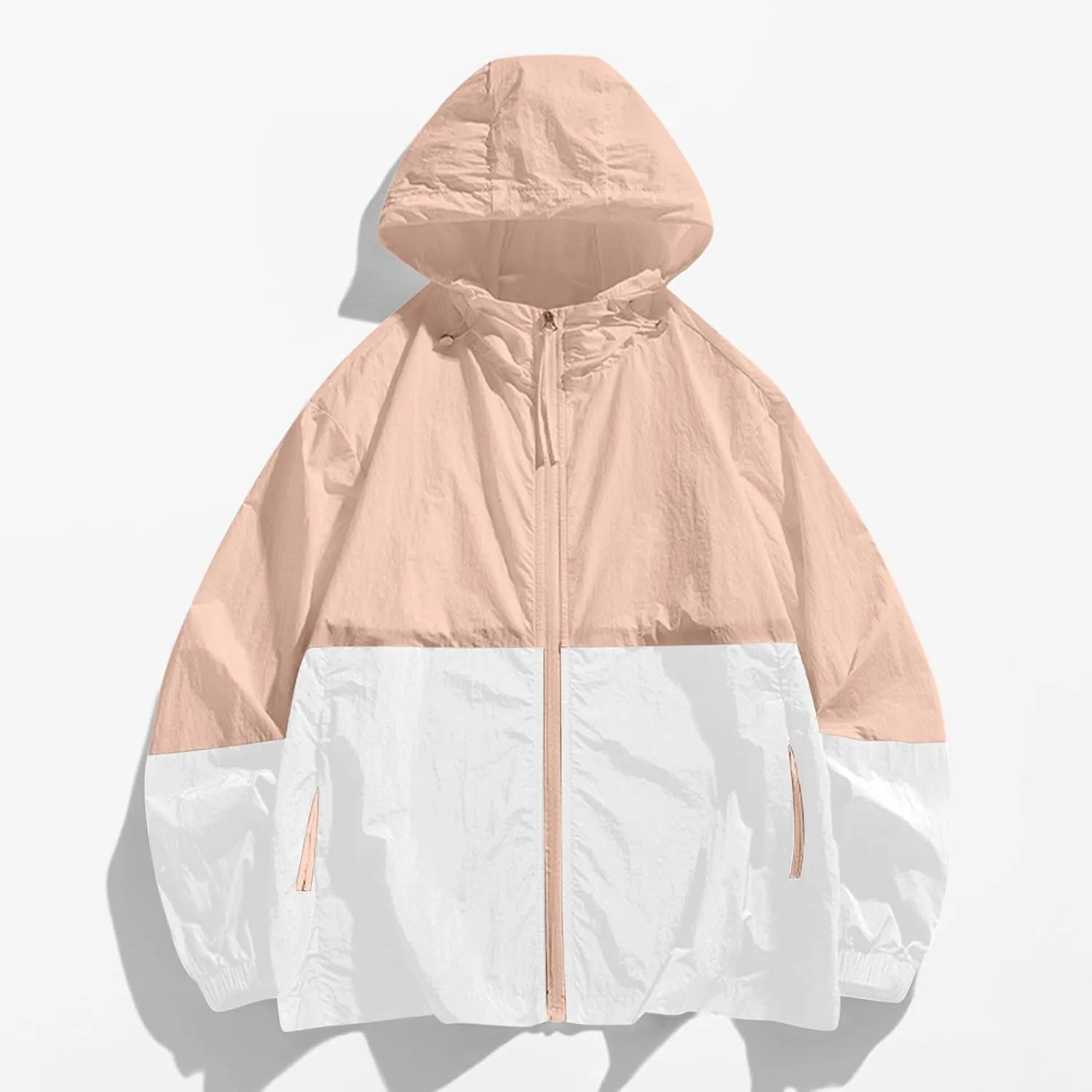 maisdgop Raincoat for Women Pretty Color Block Waterproof Windbreaker Casual Zip up Travel Hiking Trench Coats with Pockets