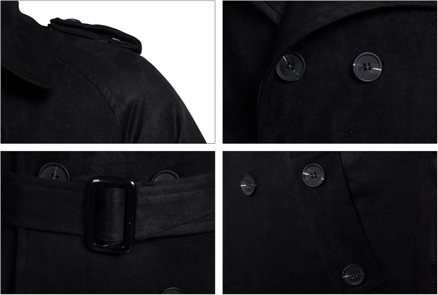 Maiyifu-GJ Men Double Breasted Trench Coat Wool Blend Belted Winter Long Trenchcoat Casual Lapel Windbreaker Jacket Overcoat