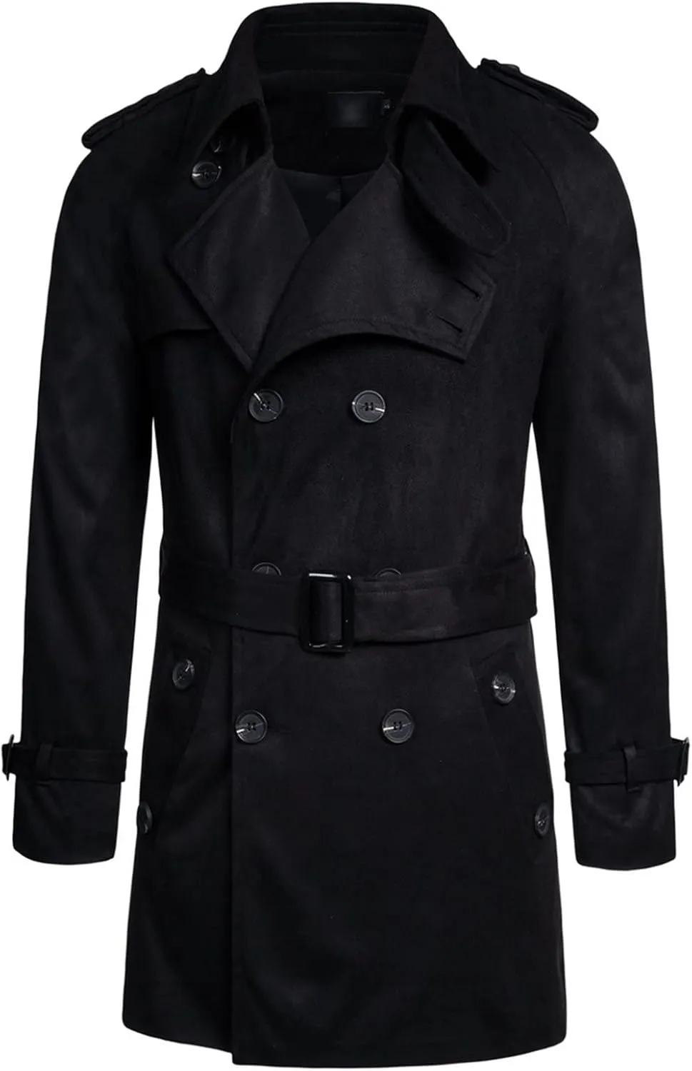 Maiyifu-GJ Men Double Breasted Trench Coat Wool Blend Belted Winter Long Trenchcoat Casual Lapel Windbreaker Jacket Overcoat