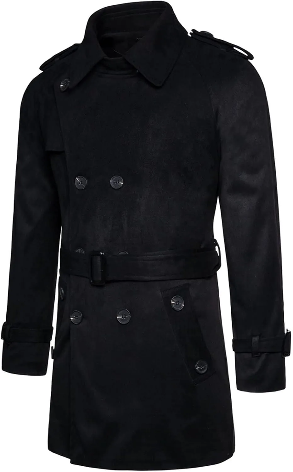 Maiyifu-GJ Men Double Breasted Trench Coat Wool Blend Belted Winter Long Trenchcoat Casual Lapel Windbreaker Jacket Overcoat