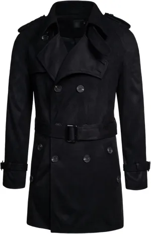 Maiyifu-GJ Men Double Breasted Trench Coat Wool Blend Belted Winter Long Trenchcoat Casual Lapel Windbreaker Jacket Overcoat