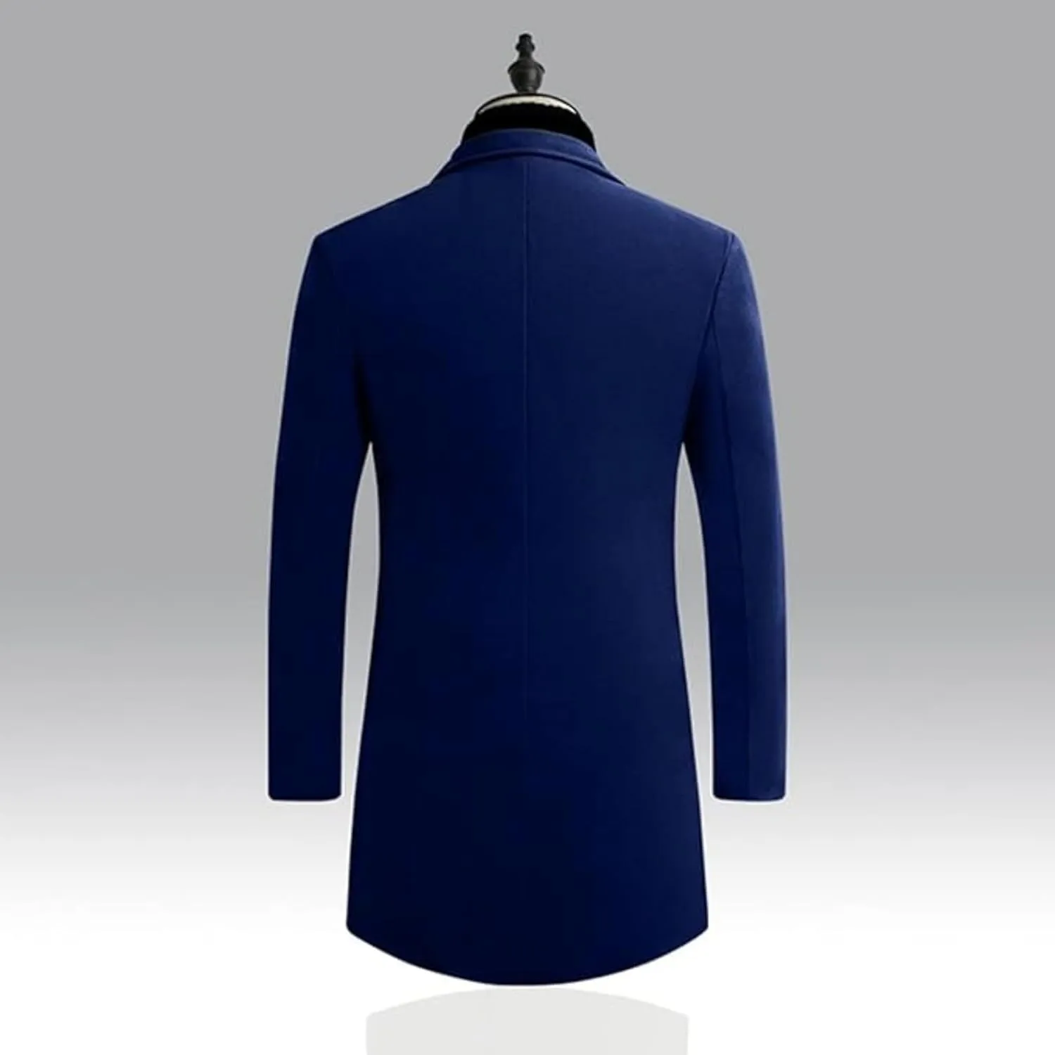 Maiyifu-GJ Mens Wool Blend Trench Coat Mid-Length Notched Collar Long Top Pea Coats Business Single Breasted Jacket Overcoat