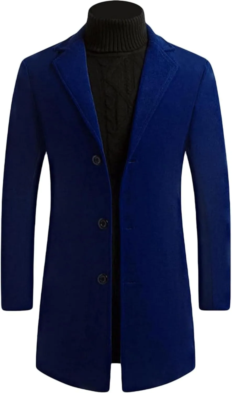 Maiyifu-GJ Mens Wool Blend Trench Coat Mid-Length Notched Collar Long Top Pea Coats Business Single Breasted Jacket Overcoat