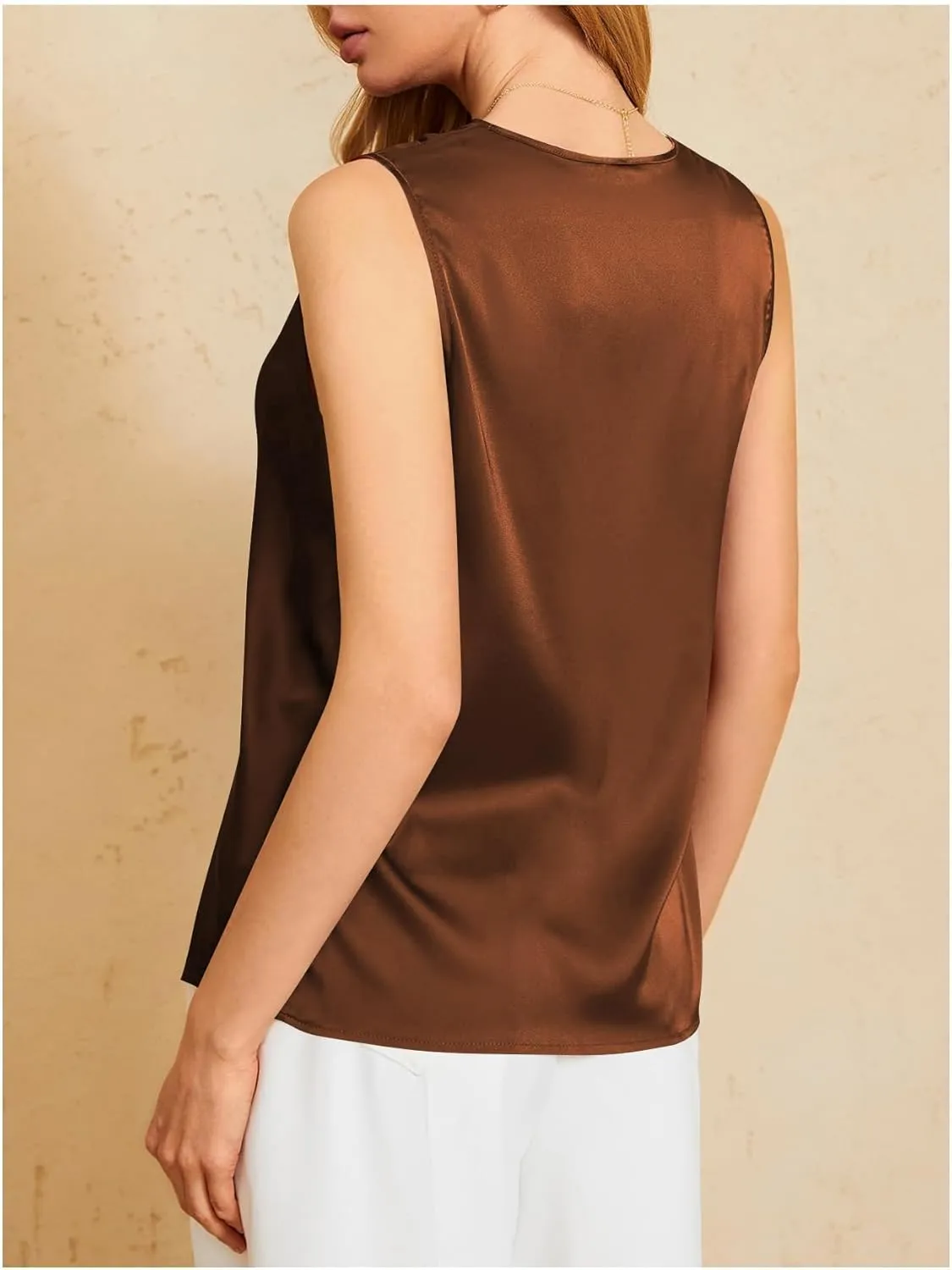 MakeMeChic Women's Satin Silk Tank Tops Cowl Neck Sleeveless Camisole Tops Dressy Shirts