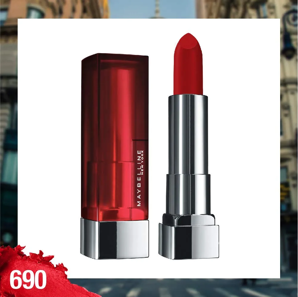 Maybelline Color Sensational Lipstick, Lip Makeup, Matte Finish, Hydrating Lipstick, Nude, Pink, Red, Plum Lip Color, Siren In Scarlet, 0.15 oz; (Packaging May Vary)
