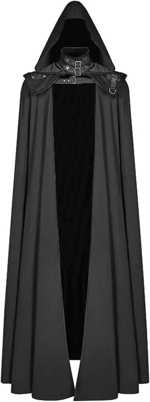 Men Halloween Costumes Adults,Medieval Hooded Gothic Devil Knight Robe Cloak Vampires Cosplay Cloak Hooded Capes Black X-Large