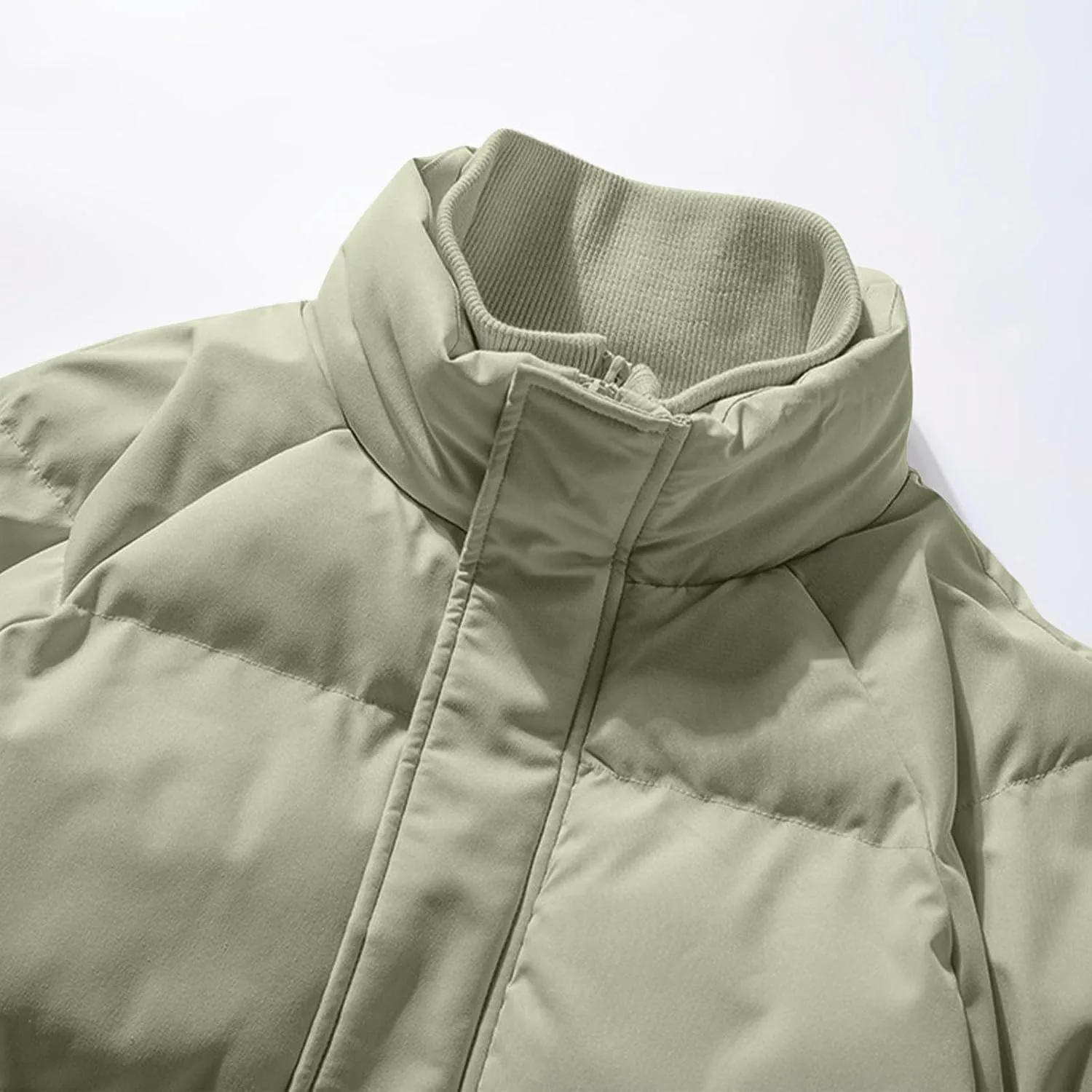 Men Heavy Down Coats Fashion Fake Two Piece Stand Collar Puffer Jackets Casual Loose Fit Cotton Padded Coat