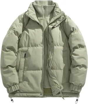 Men Heavy Down Coats Fashion Fake Two Piece Stand Collar Puffer Jackets Casual Loose Fit Cotton Padded Coat