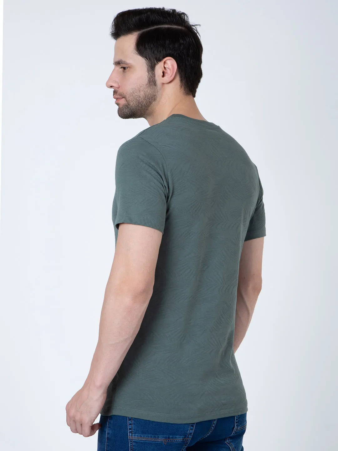 Men  Jaquard Green T-Shirt
