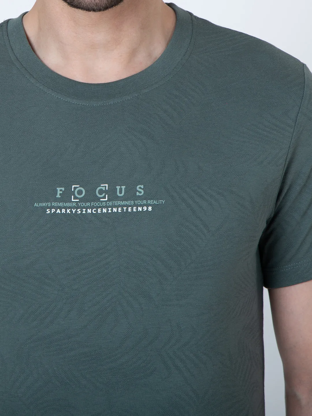 Men  Jaquard Green T-Shirt