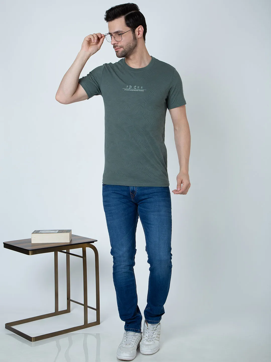 Men  Jaquard Green T-Shirt